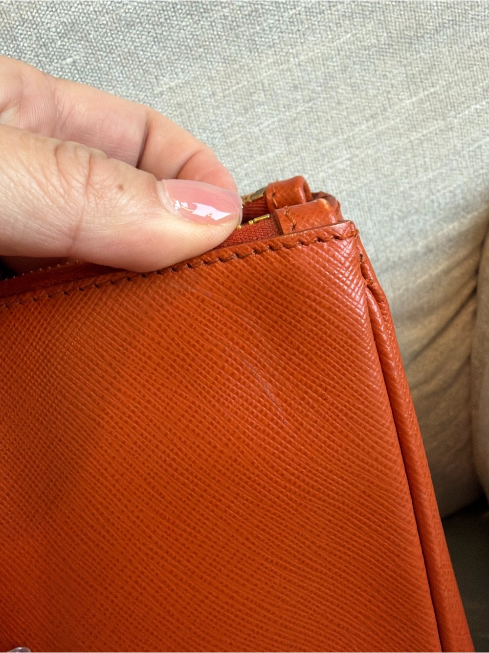 Prada Orange Saffiano Double-Handle Tote with Gold Hardware - Picture 4 of 6